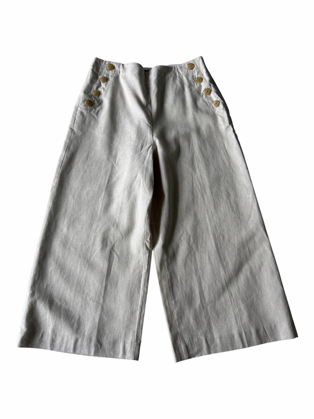 ✅ NWT Ann Taylor High-Waist Wide-Leg Linen Blend Pants in Cream color size 10